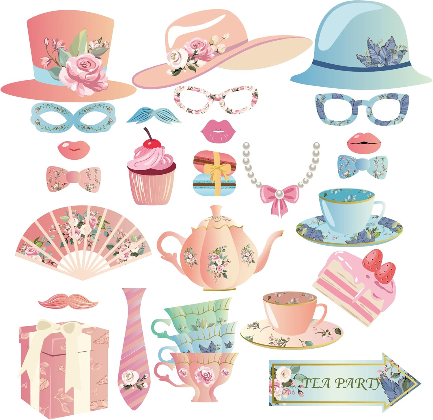 25 Piece Tea Party Photo Booth Props for Events