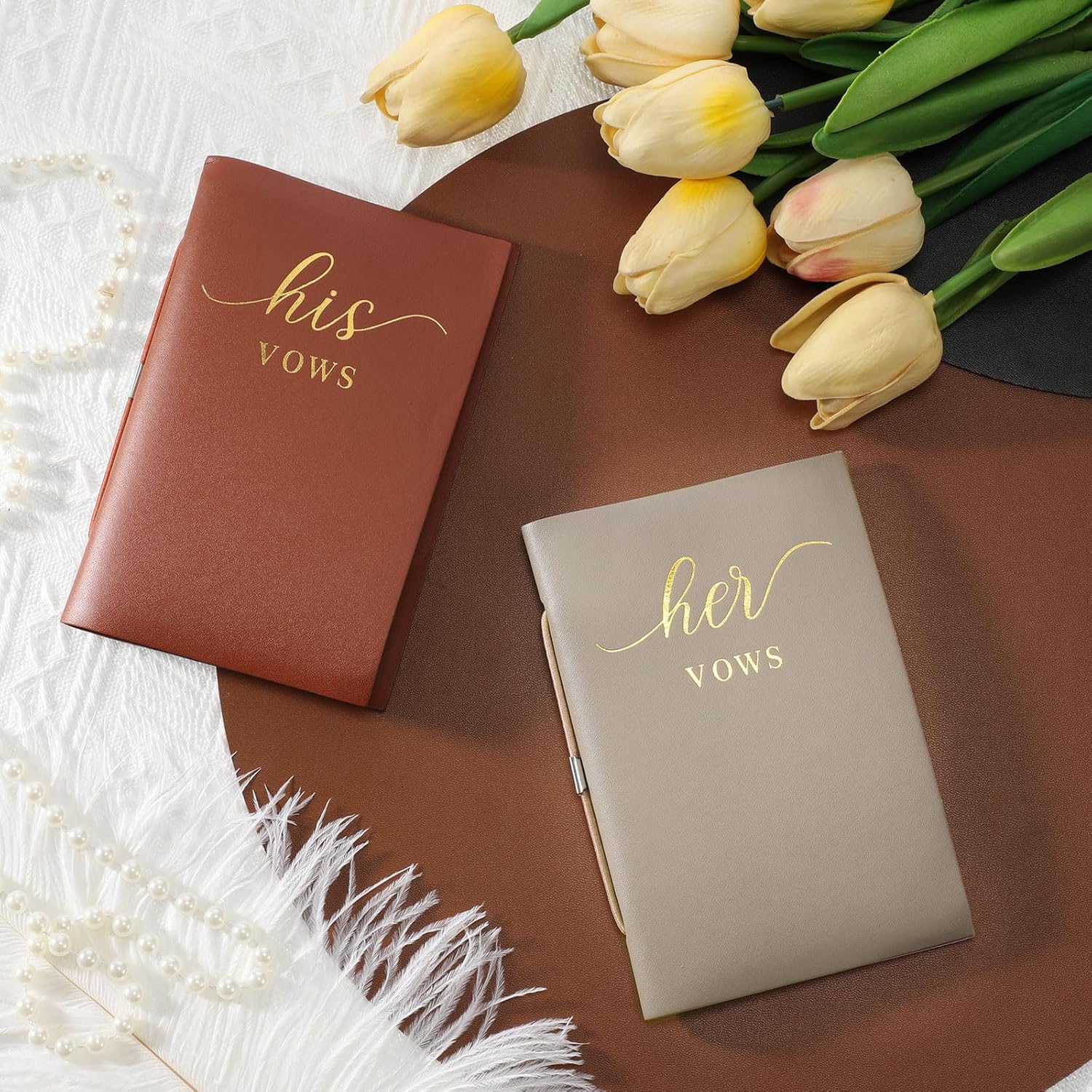 2 Pcs His Hers Wedding Vow Books 50 Pages Each Copper Brown Almond