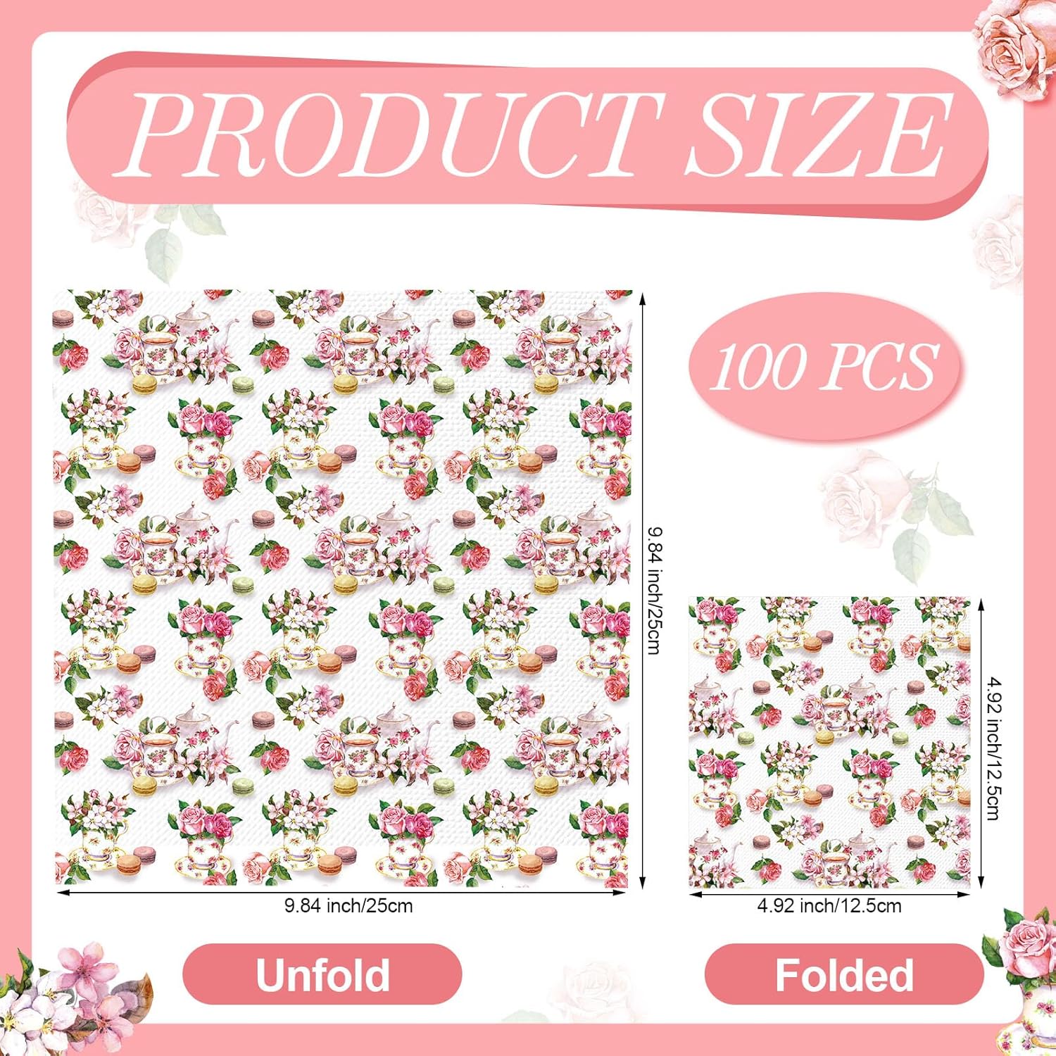 Colarr 100 Pcs Floral Tea Cup Napkins for Parties