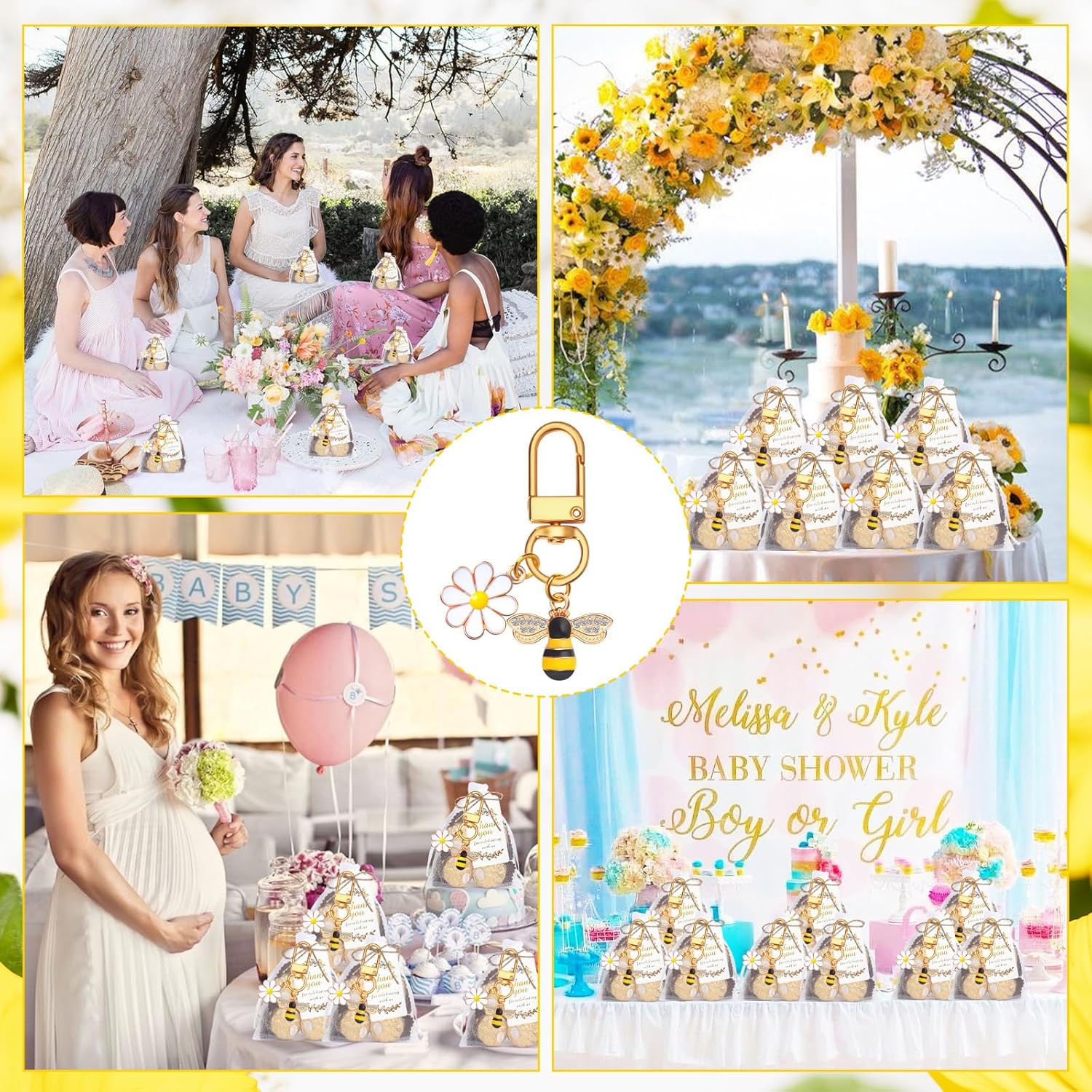 30 Piece Bee Daisy Keychain Wedding Favor Pack