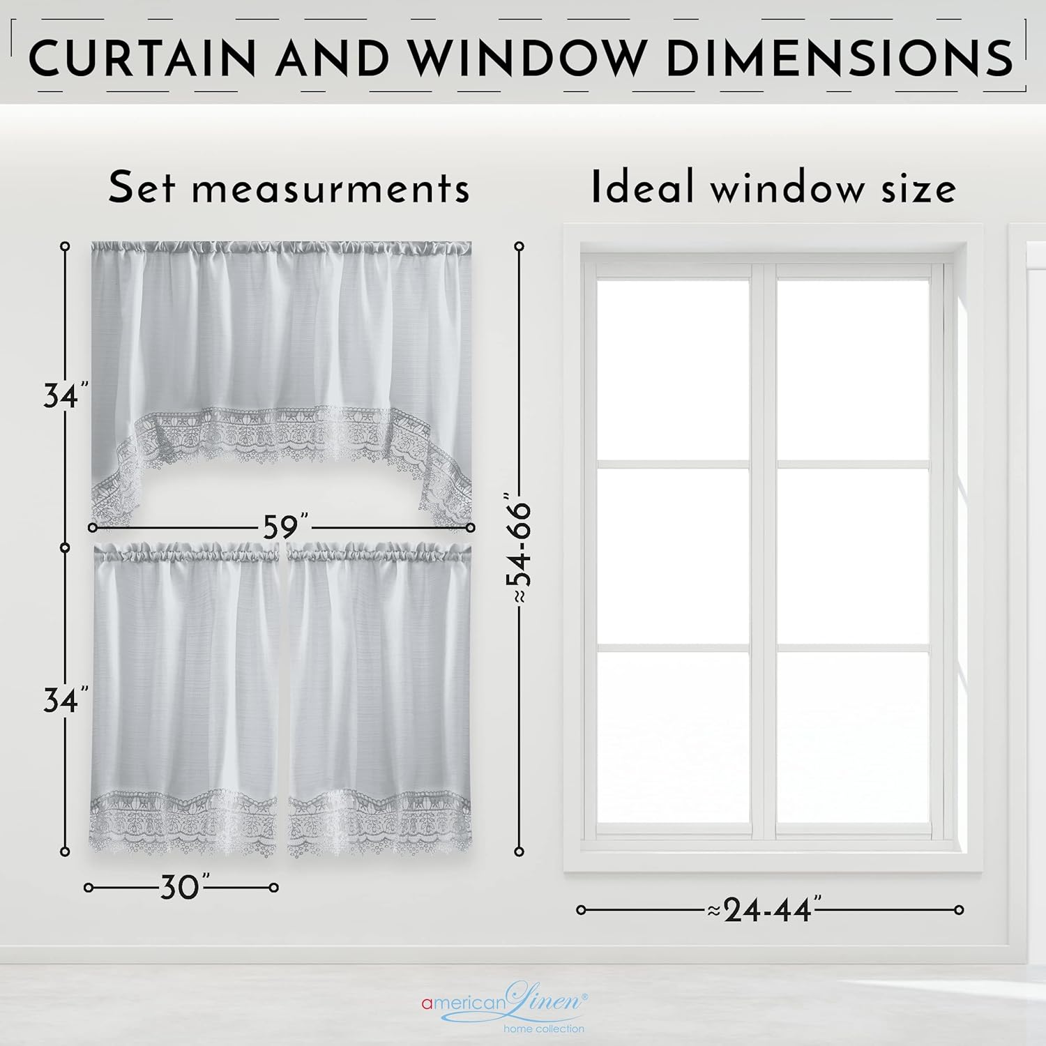 American Linen Caf Curtains 3-Piece Set