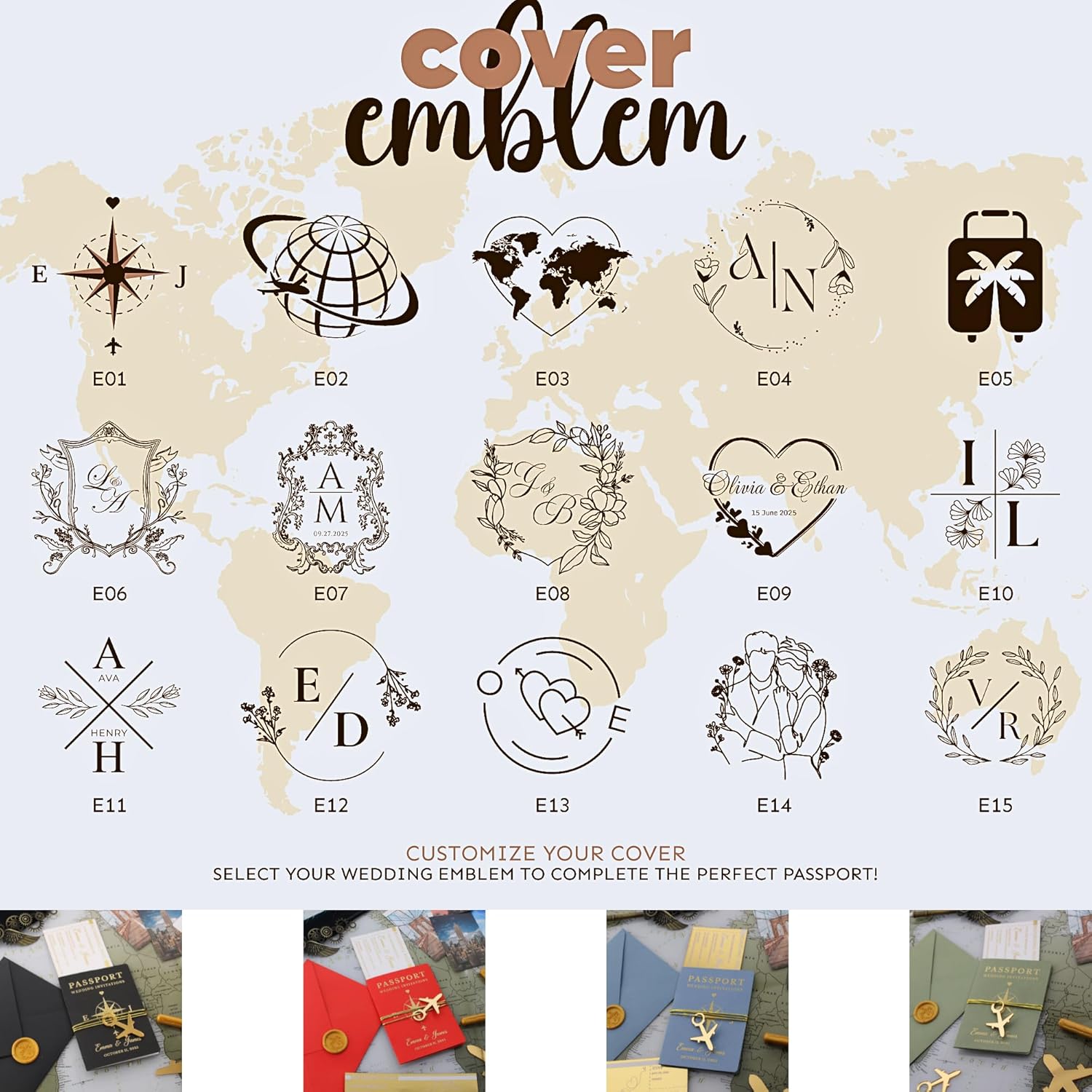 Custom Wedding Invitation Set with Wax Seal - Passport Style