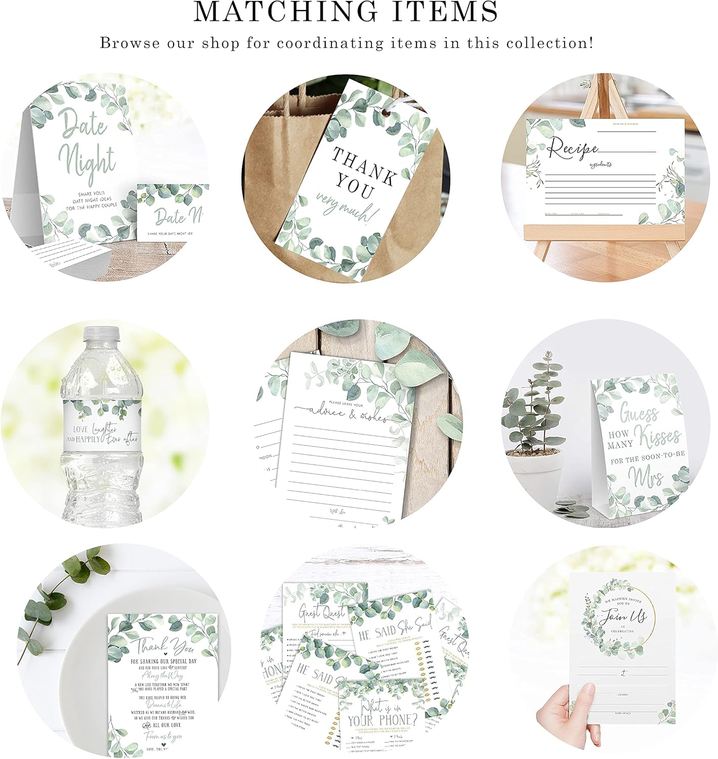 Eucalyptus Floral Water Bottle Wraps for Wedding Bridal Shower