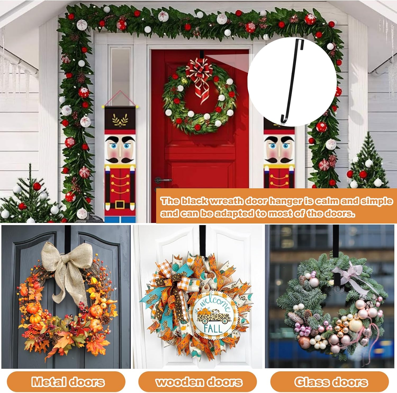 PECULA 2 Pack 14 Inch Wreath Hangers for Front Door