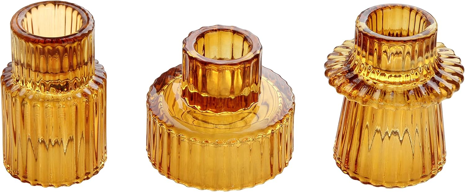 Vixdonos Taper Glass Candlestick Holders 3 Pcs Amber