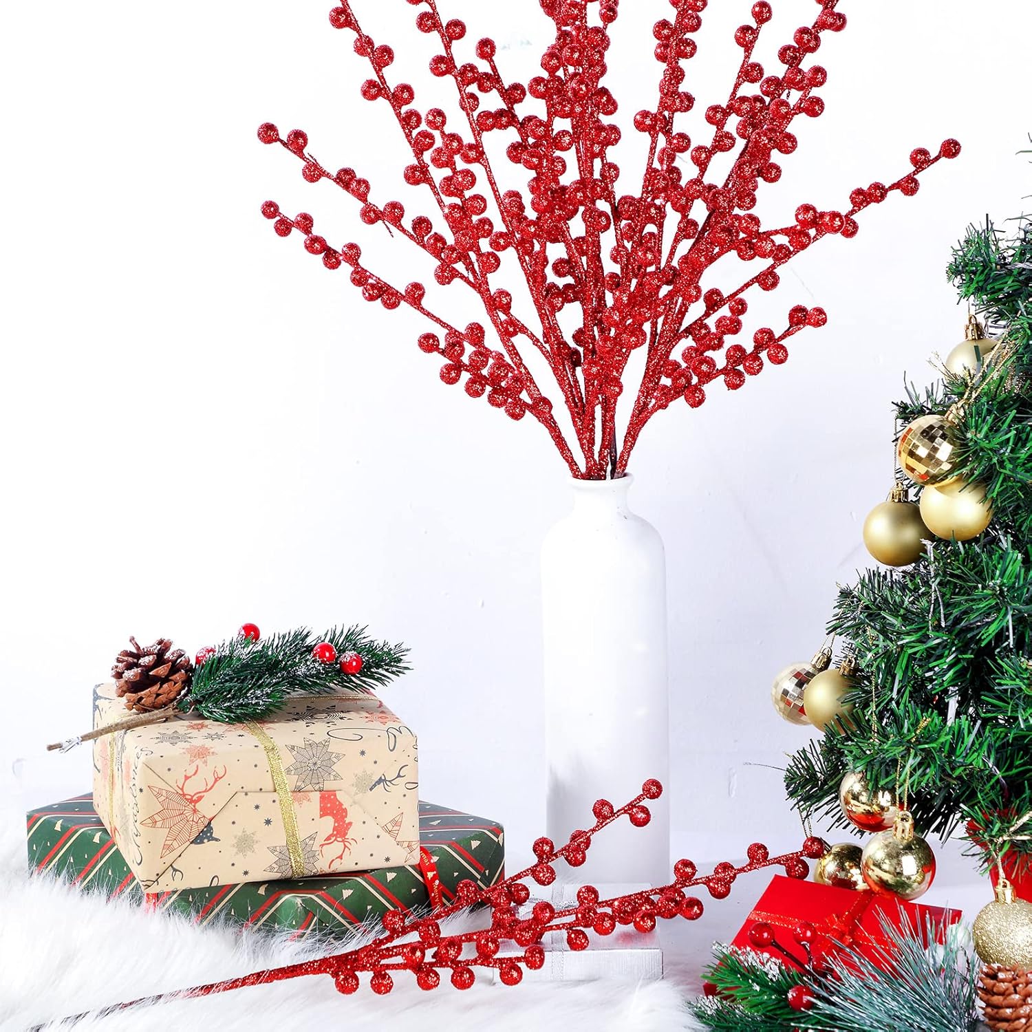 WILLBOND Artificial Red Berry Stems 216 Inch Christmas Decor