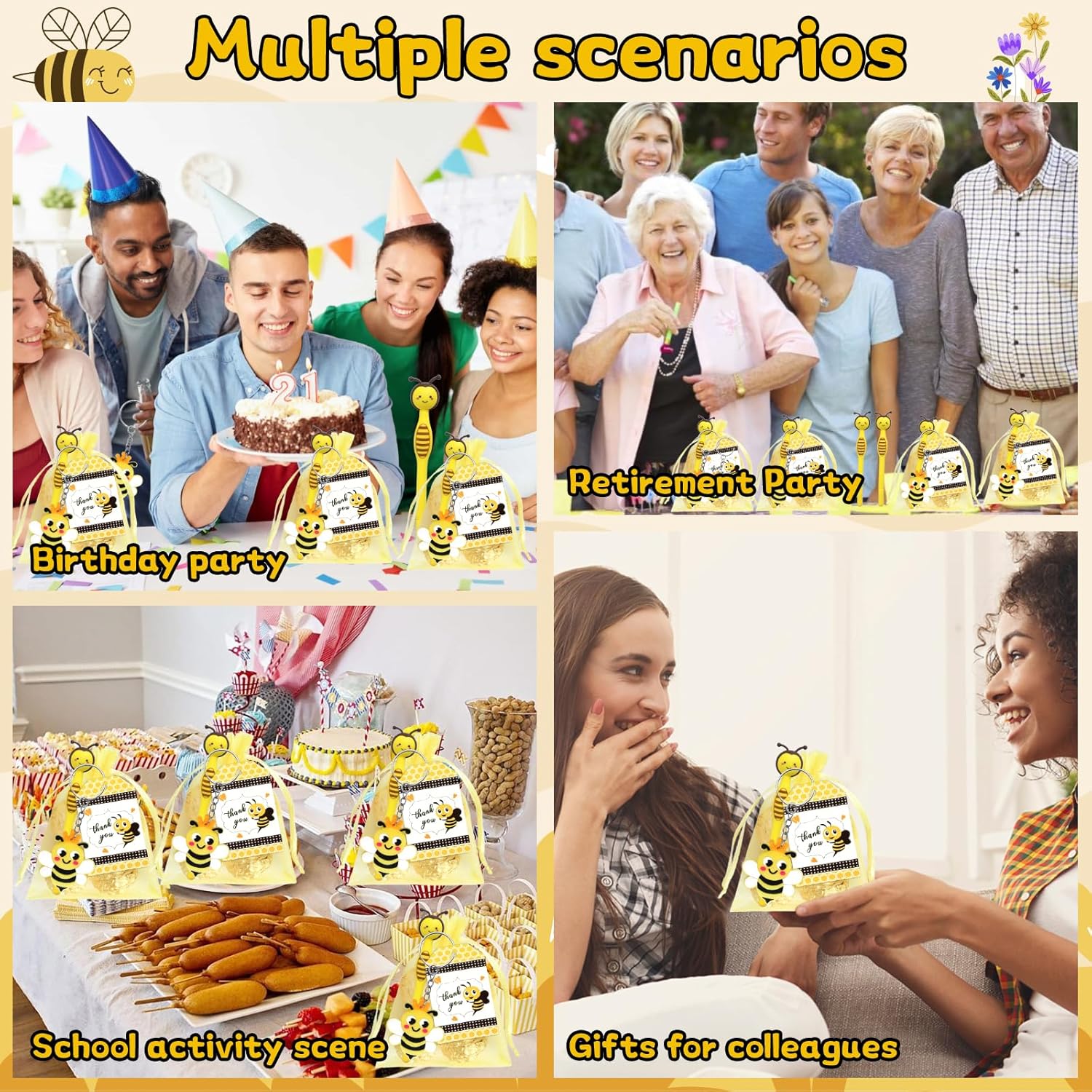 24 Piece Bee Keychains Gel Pens Party Favors Set