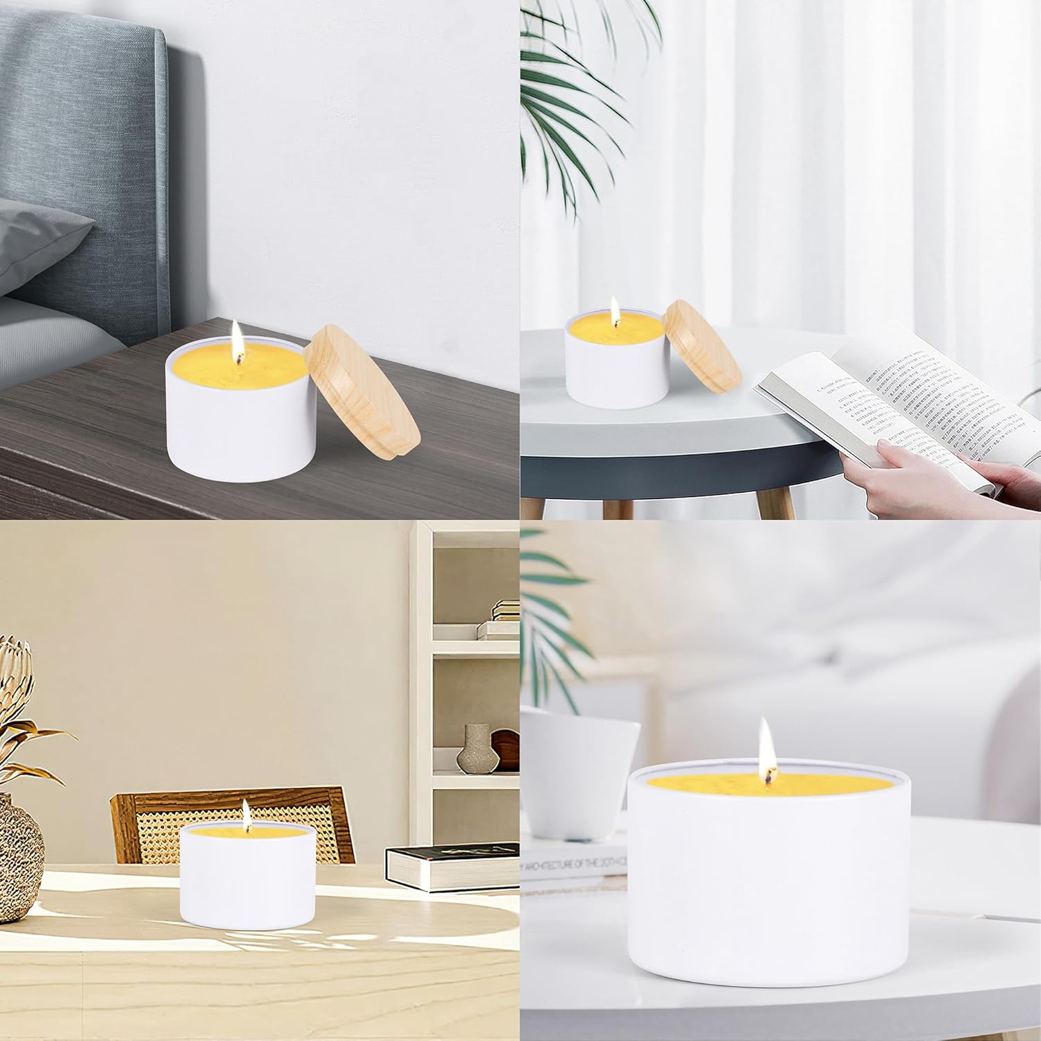 24 Pcs 8oz Candle Tins with Wood Grain Lids