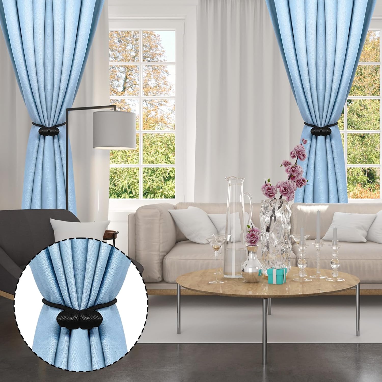 Tifanso Black Magnetic Curtain Holdbacks - 4pcs
