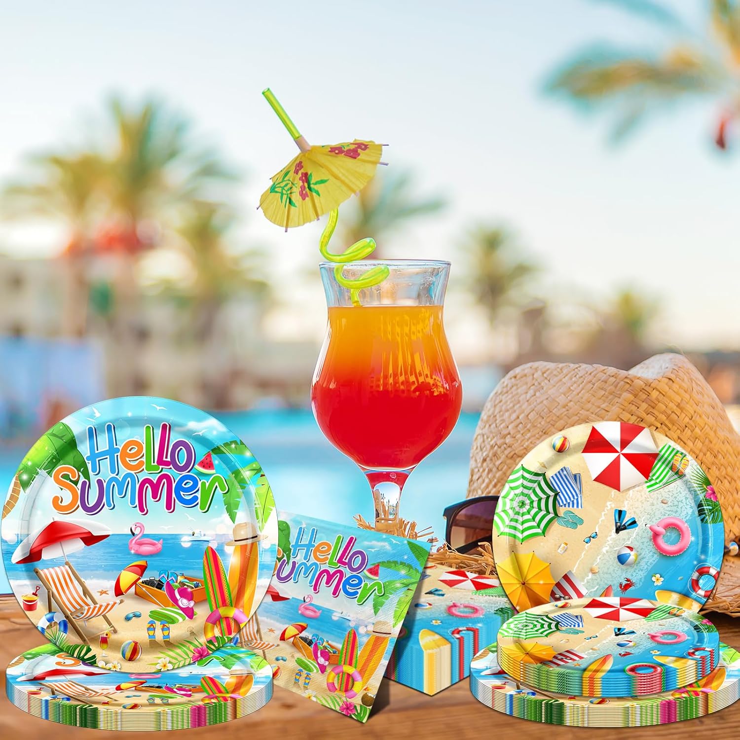 GREHUMOR 60Pcs Beach Themed Disposable Plates Napkins Set