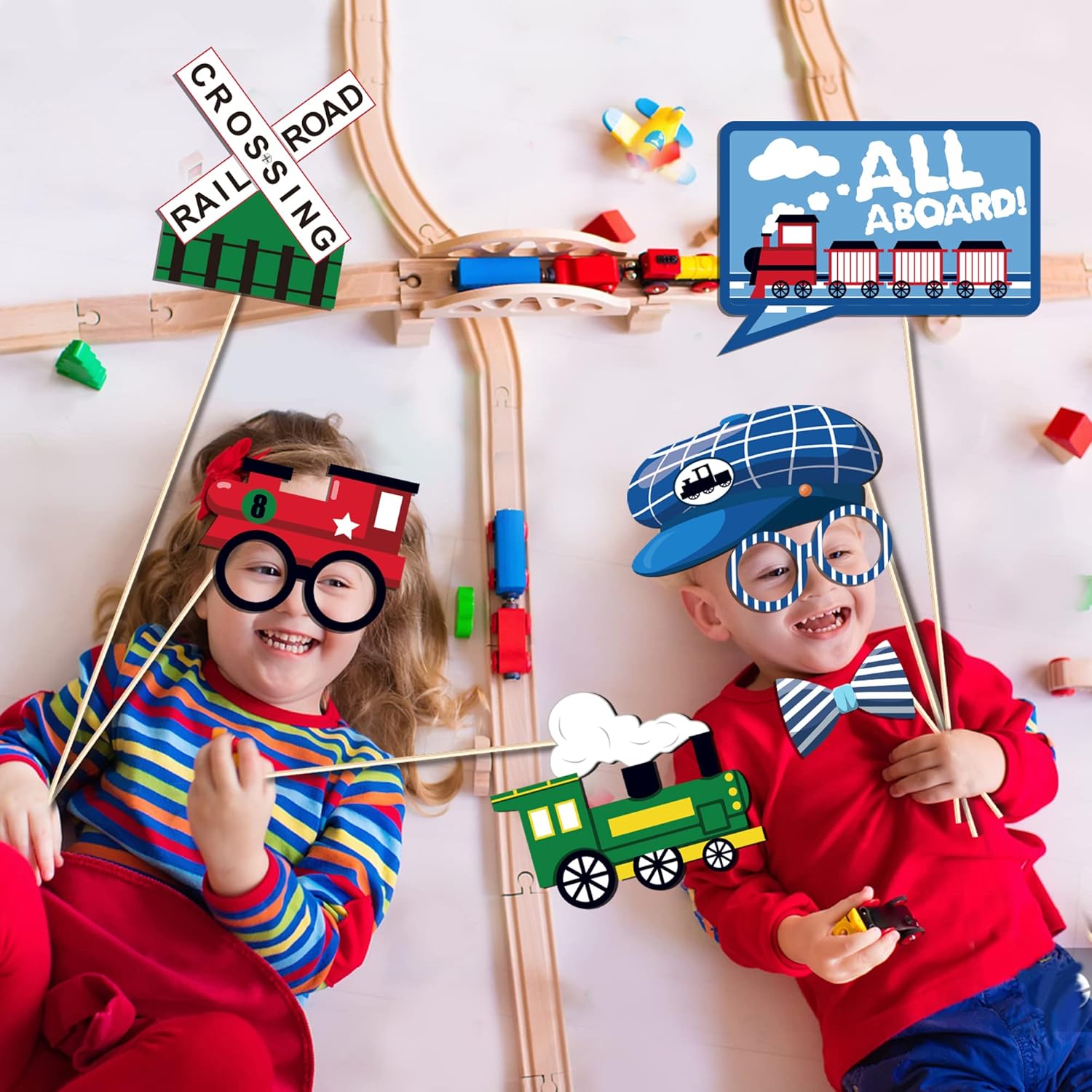 25 Pc Train Photo Booth Props for Parties and Events