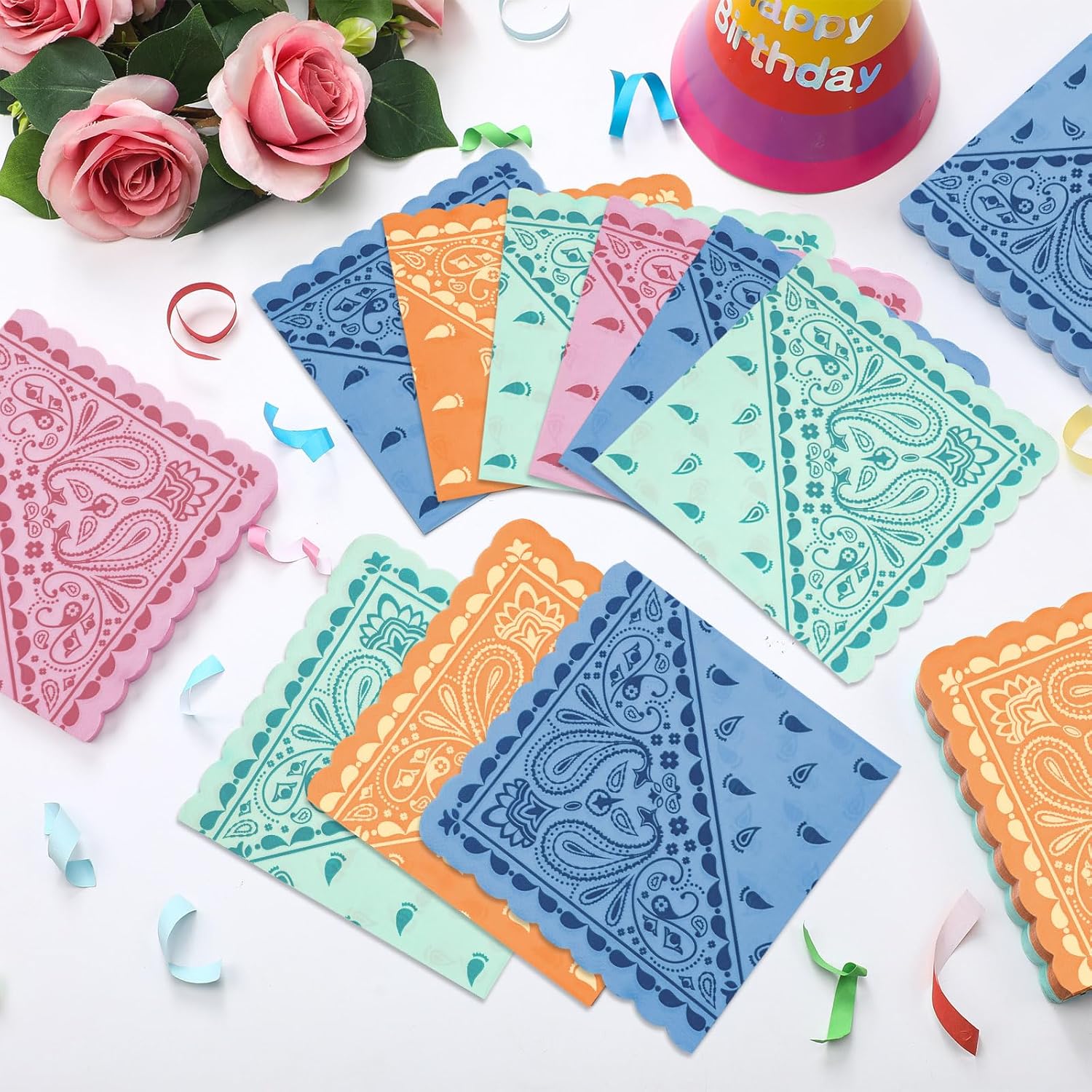 Faccito 100 Pcs Western Bandana Napkins 2 Ply Paisley Print