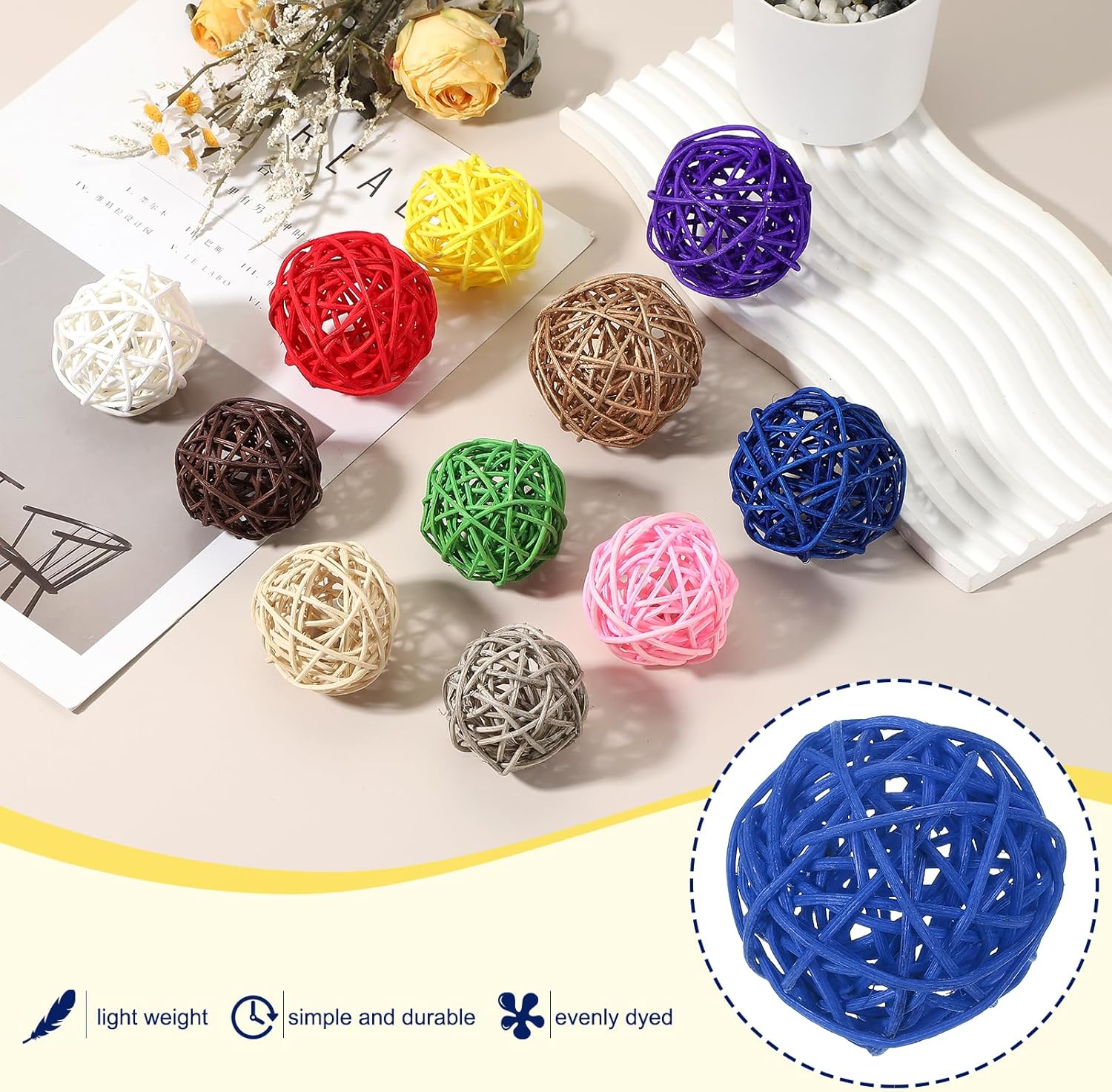 MECCANIXITY 6 Pcs Blue Wicker Decorative Balls