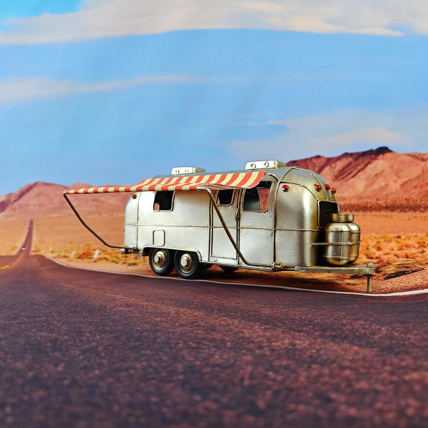 Rusty Retro Camper Model with Fabric Canopy