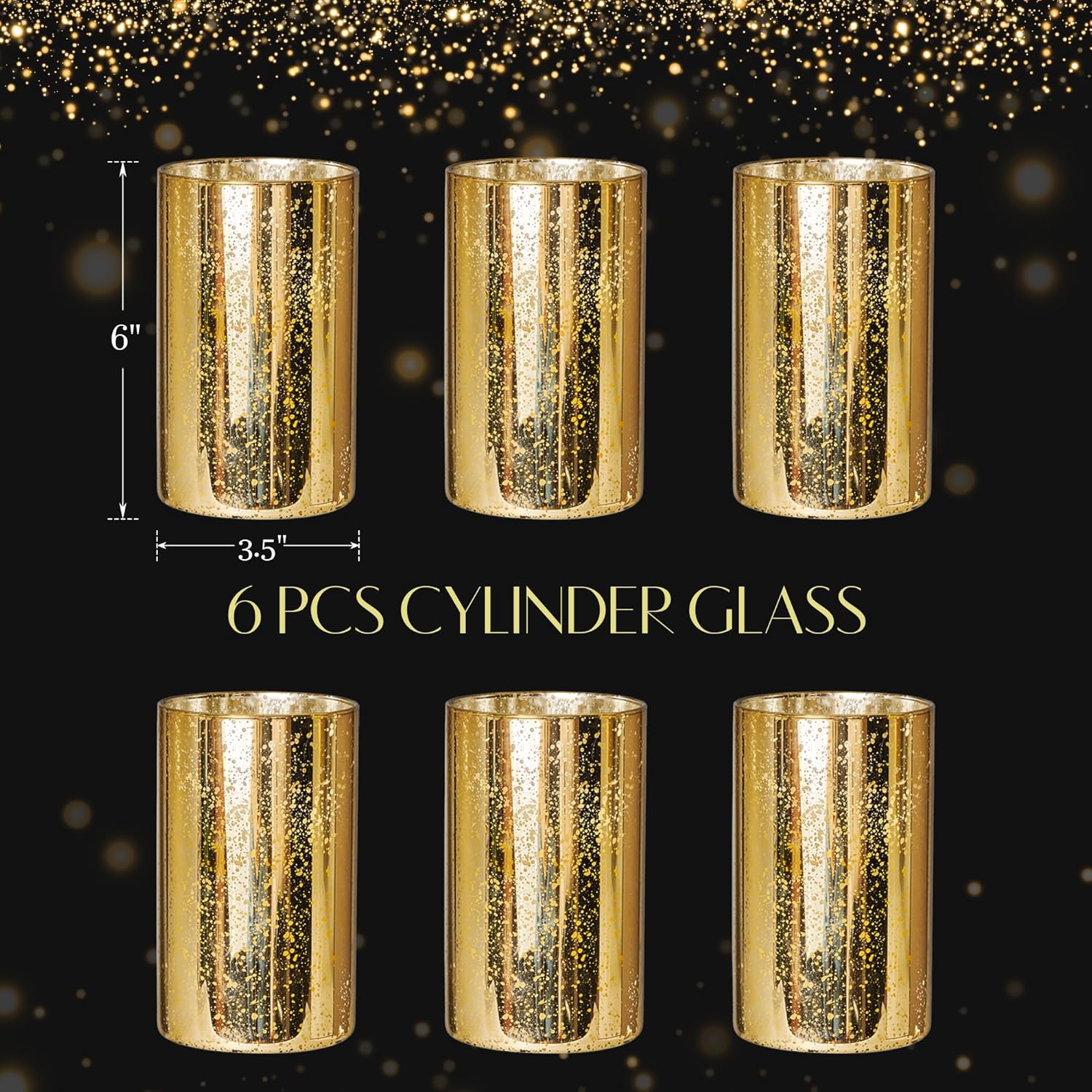 Gold Candle Holder Hurricane Cylinder Vase Set of 6 for Wedding Centerpieces