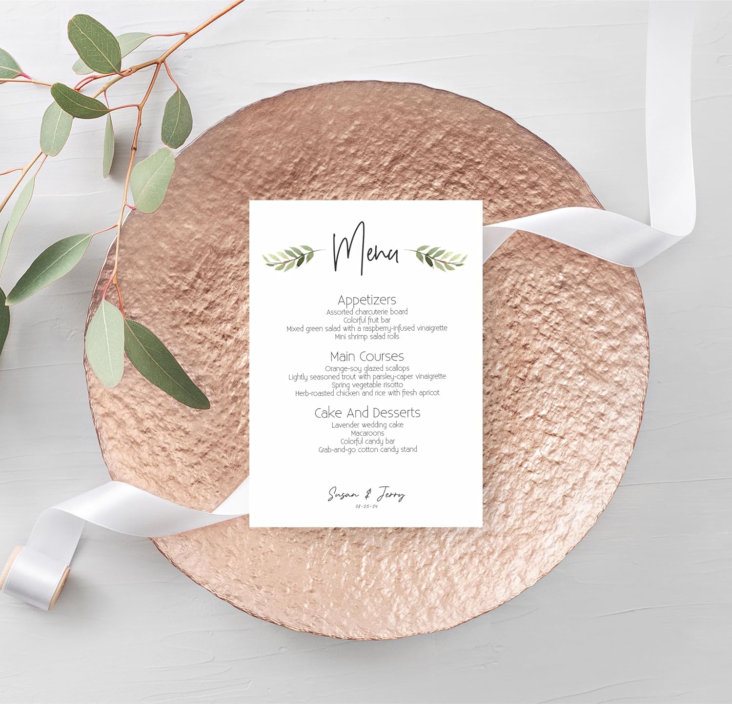 Personalized Printed Wedding Menu Set of 25 Made in USA