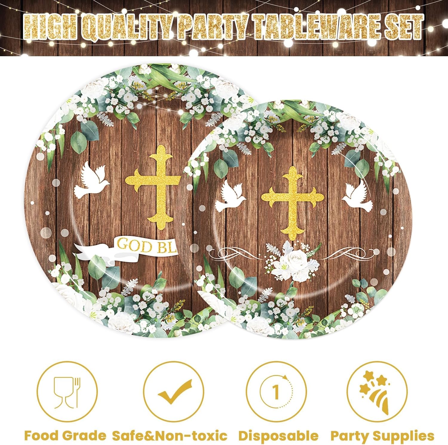 God Bless Baptism Tableware Set for 24 Guests