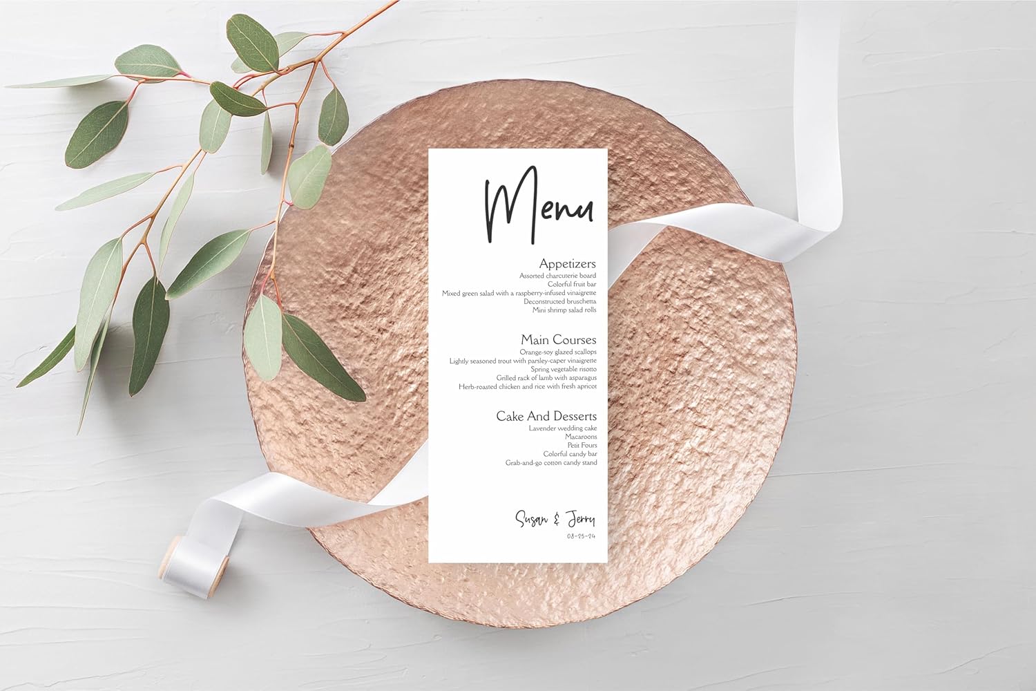 Personalized Printed Wedding Menu Set of 25