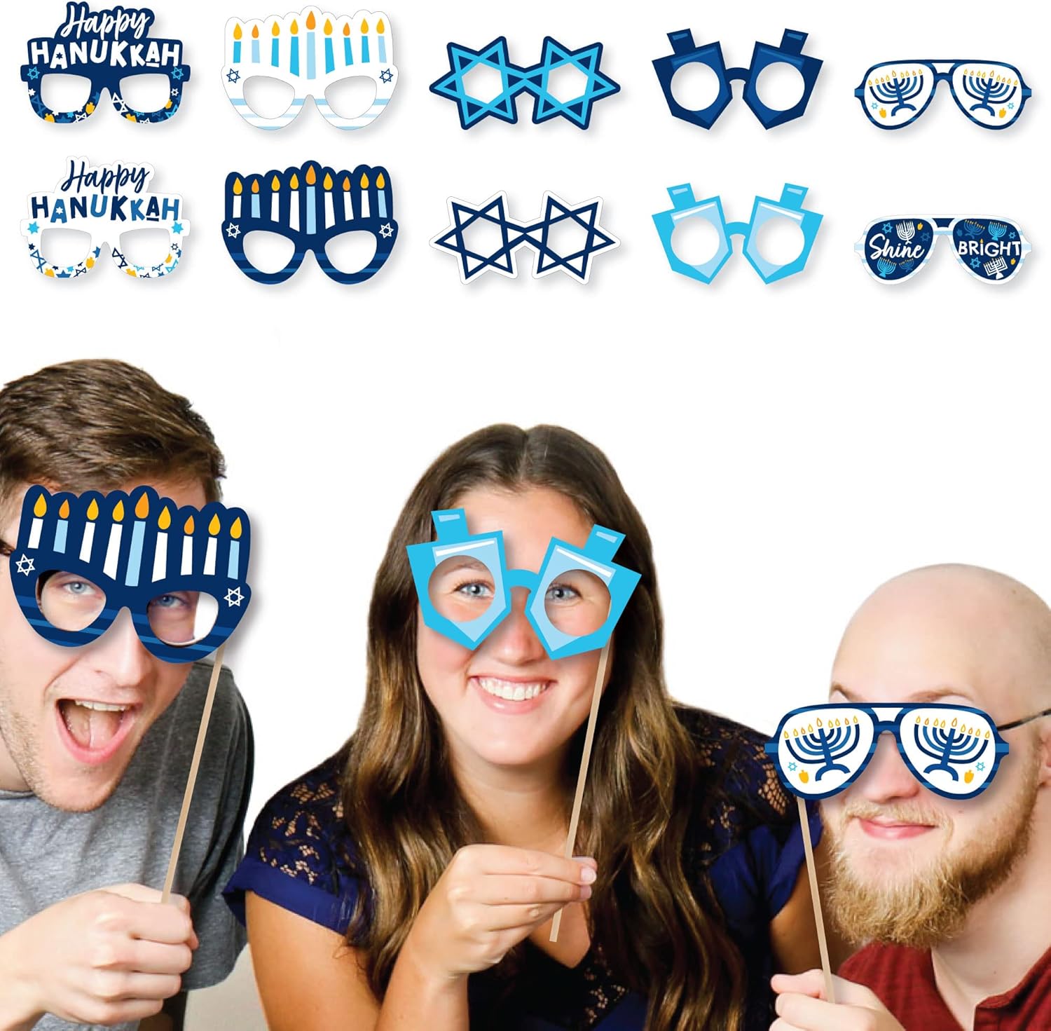 Big Dot of Happiness Hanukkah Menorah Photo Booth Props - 10 Count