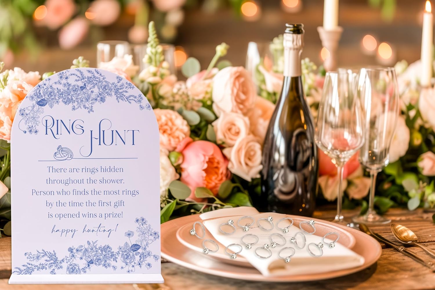 Blue Flower Bridal Shower Party Ring Scavenger Hunt Game
