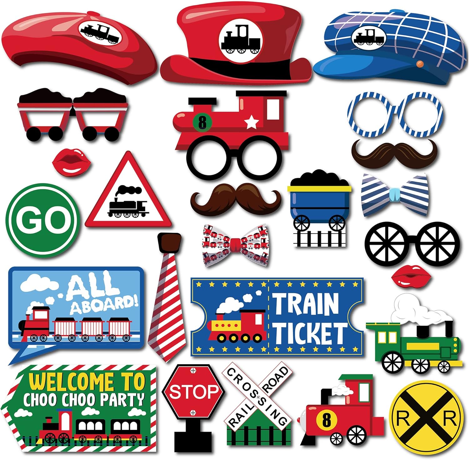 25 Pc Train Photo Booth Props for Parties and Events