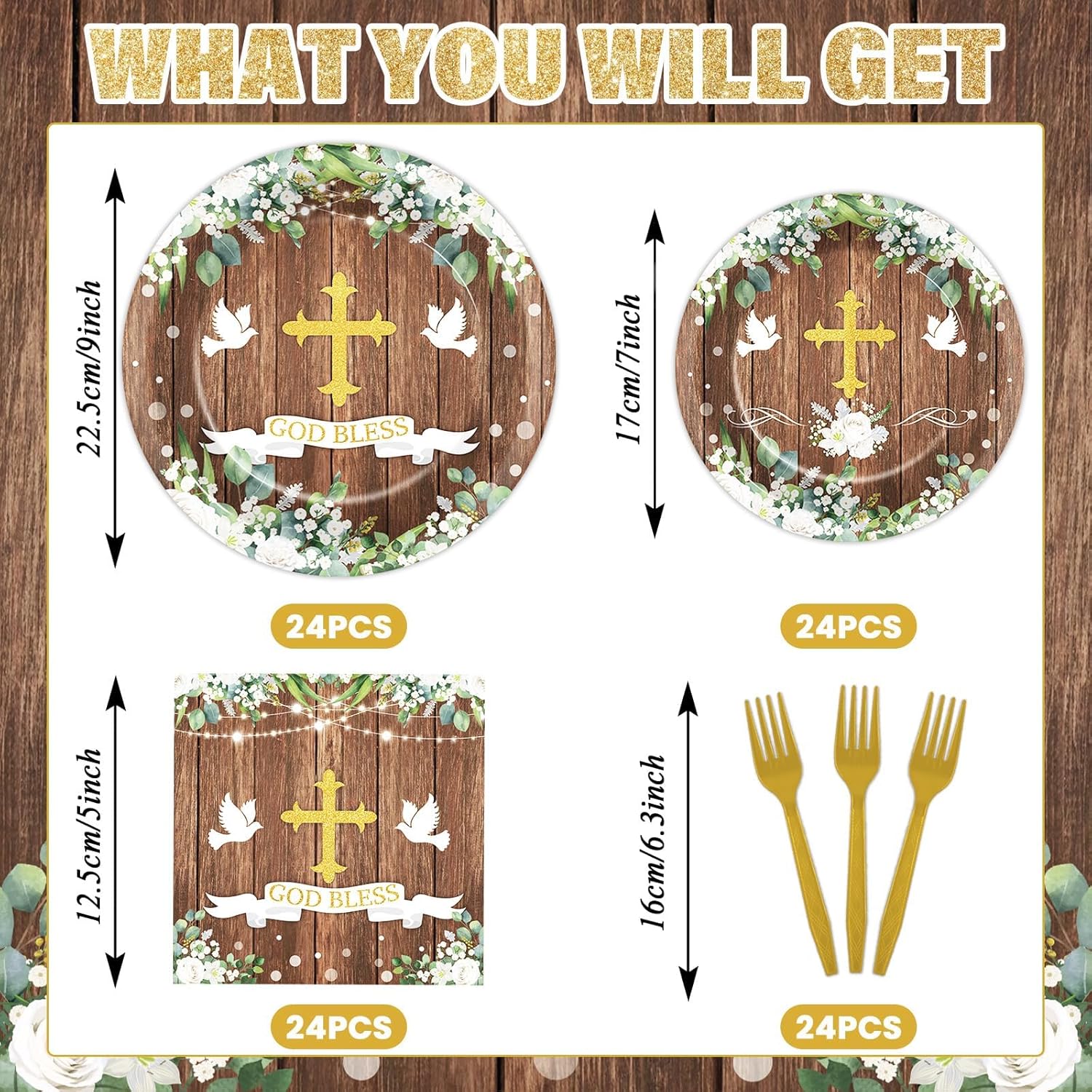 God Bless Baptism Tableware Set for 24 Guests