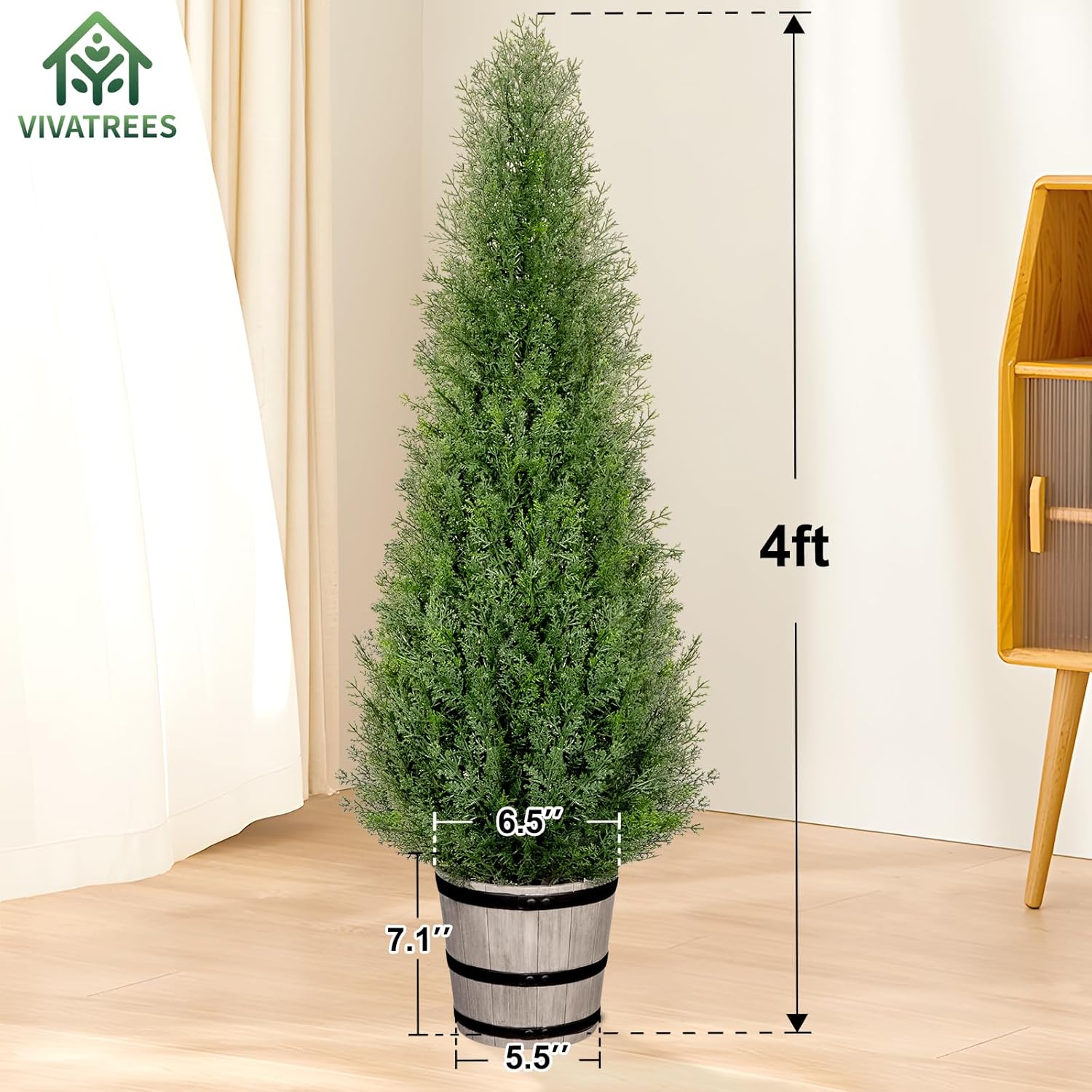 4FT Artificial Cedar Topiary Trees with Barrel Planter Set of 2