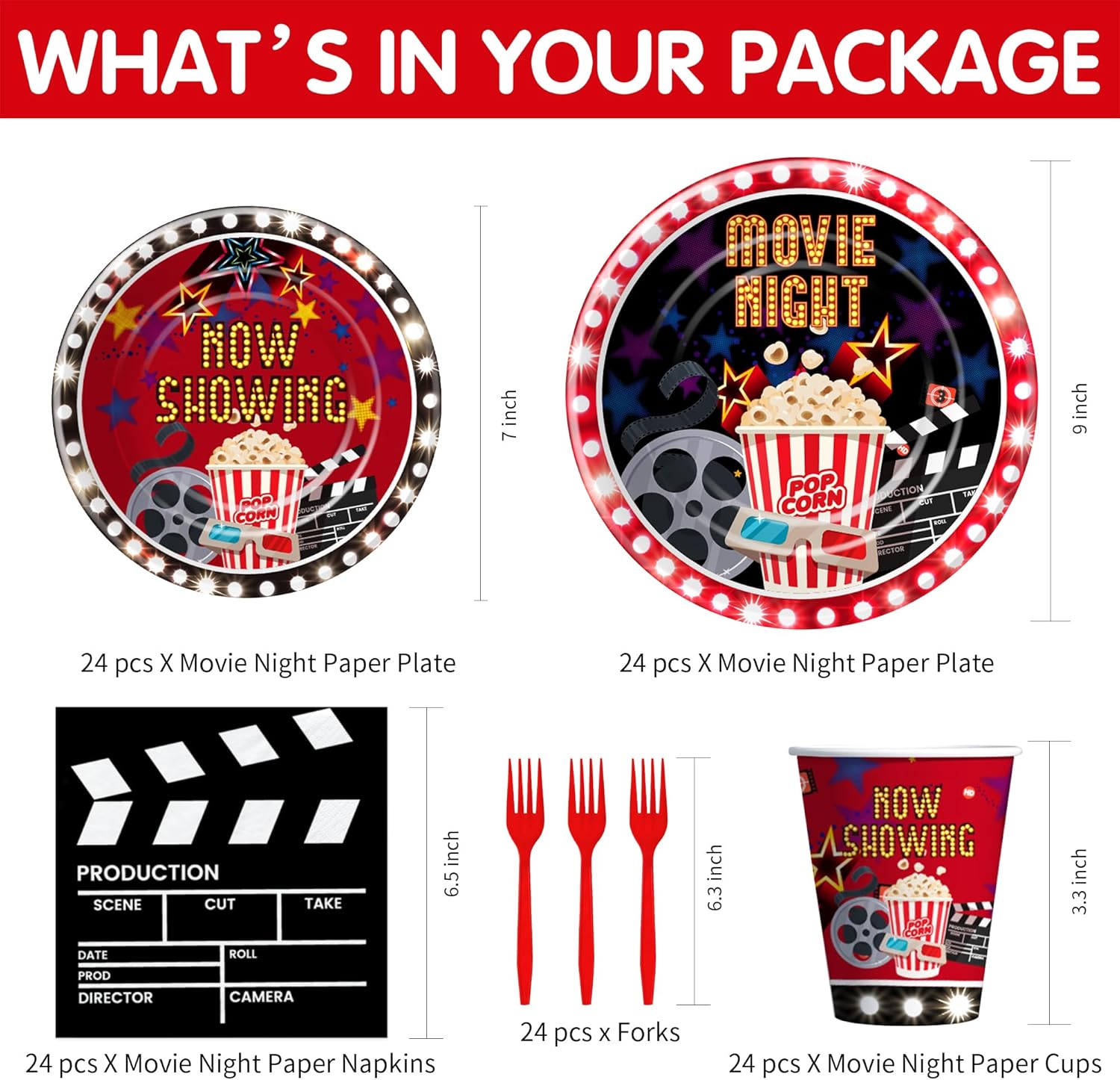 Xigejob Movie Night Tableware Set for 24 Guests