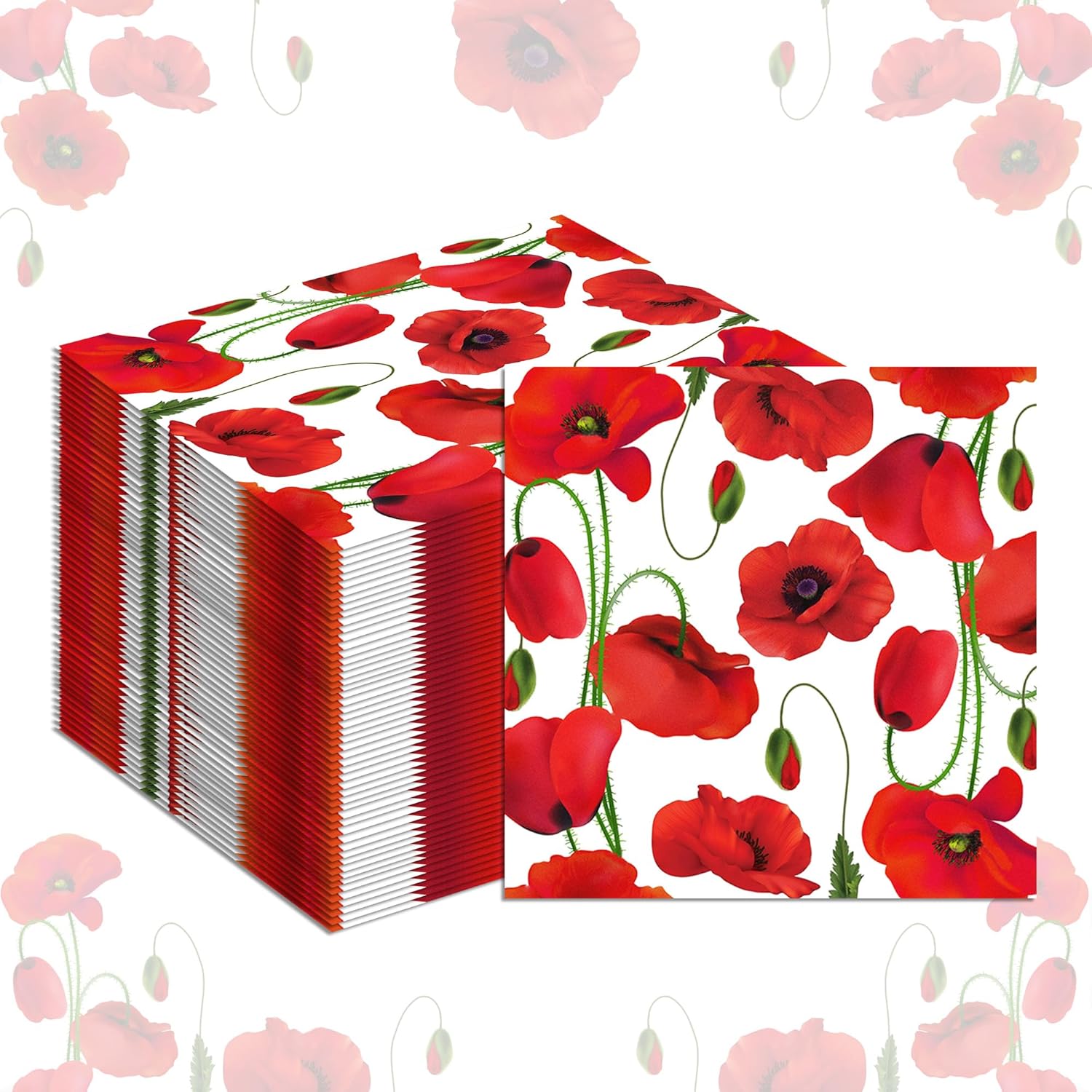 40PCS Poppy Floral Paper Napkins Set