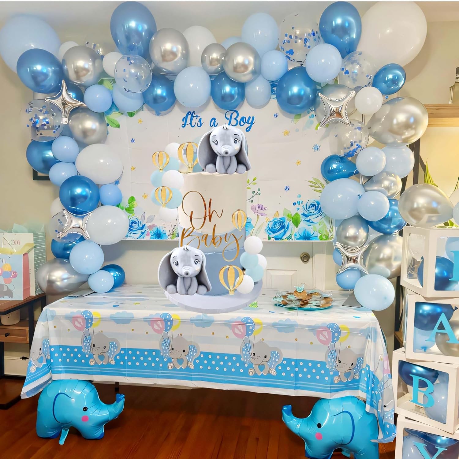 Qoadwem Elephant Cake Toppers 21pcs Baby Shower Decorations