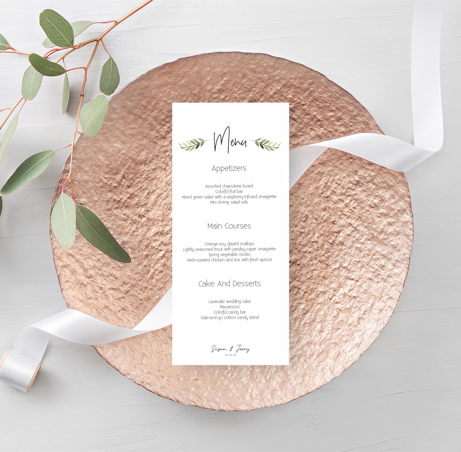 Personalized Printed Wedding Menu Set of 25 Made in USA