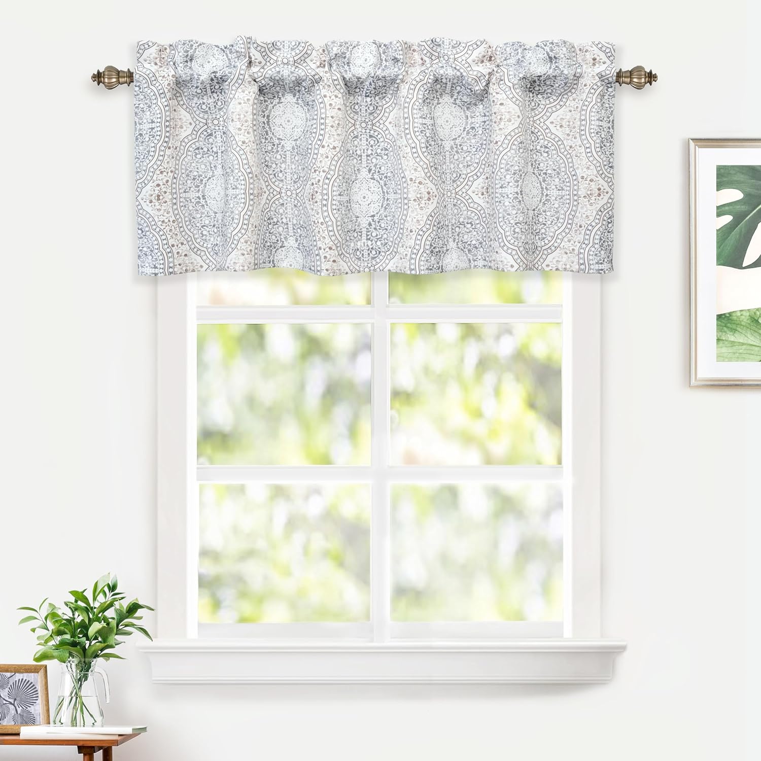 DriftAway Adrianne Damask Floral Valance 52x20 Inch