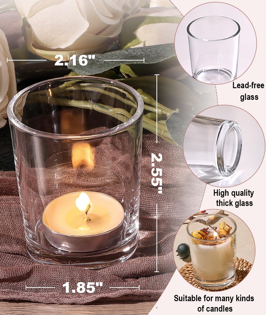 Letine 36-Pack Clear Votive Candle Holders