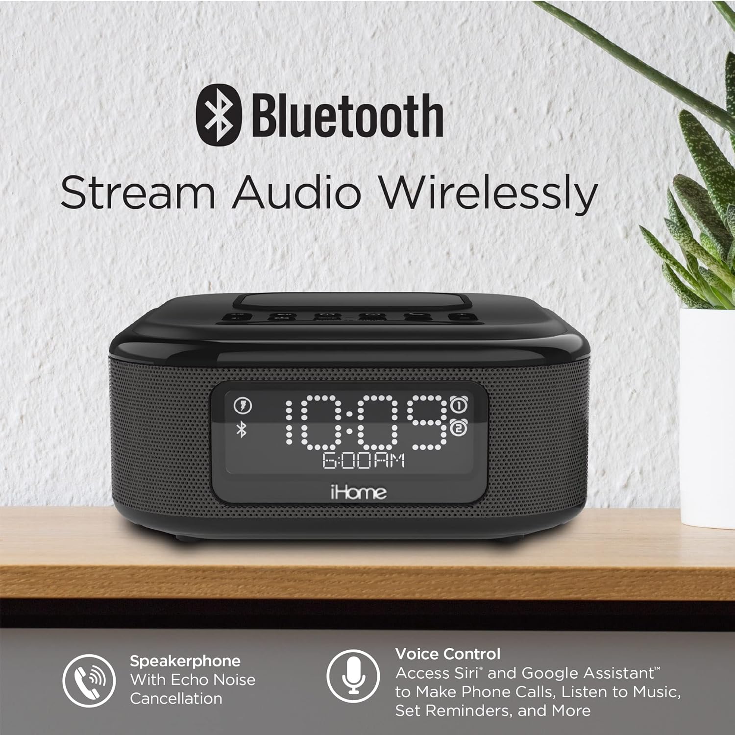 iHome Alarm Clock with Wireless Charging and Bluetooth Speaker