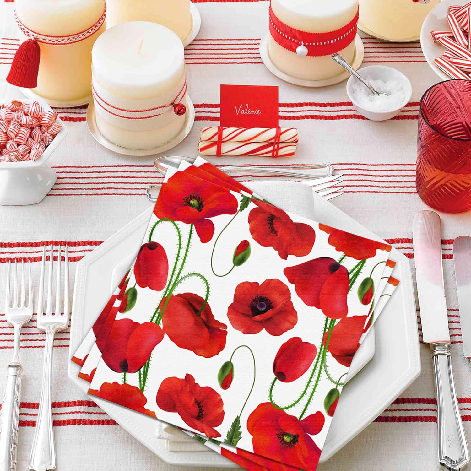 40PCS Poppy Floral Paper Napkins Set