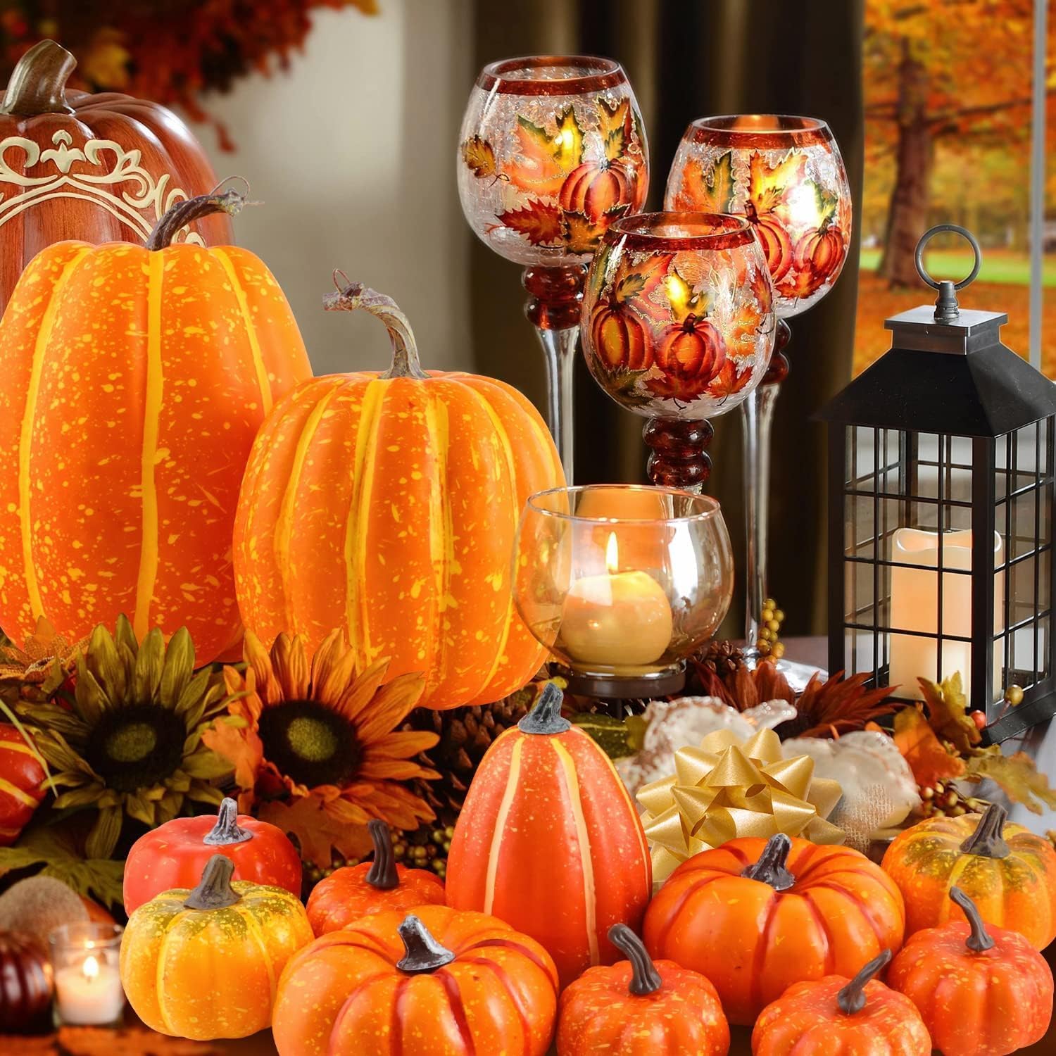 Ywlake 16 Pcs Artificial Pumpkin Fall Decor Set