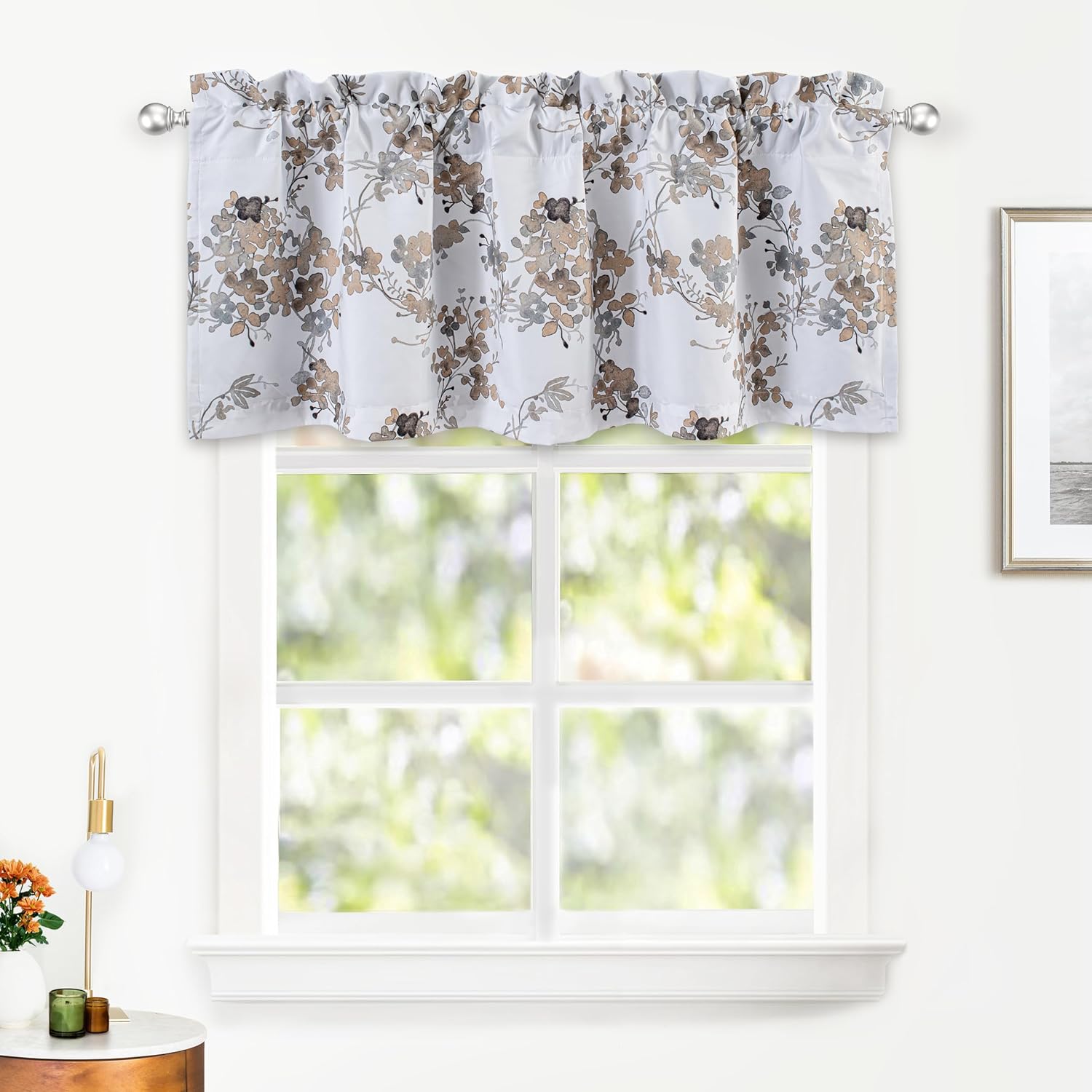 DriftAway Watercolor Floral Valance 52x18 Inch Beige
