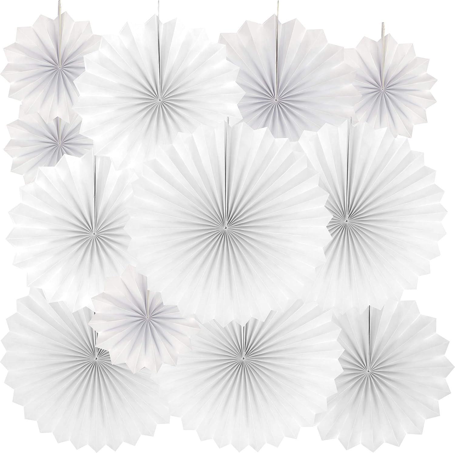 White Party Hanging Paper Fans Decor 12pc
