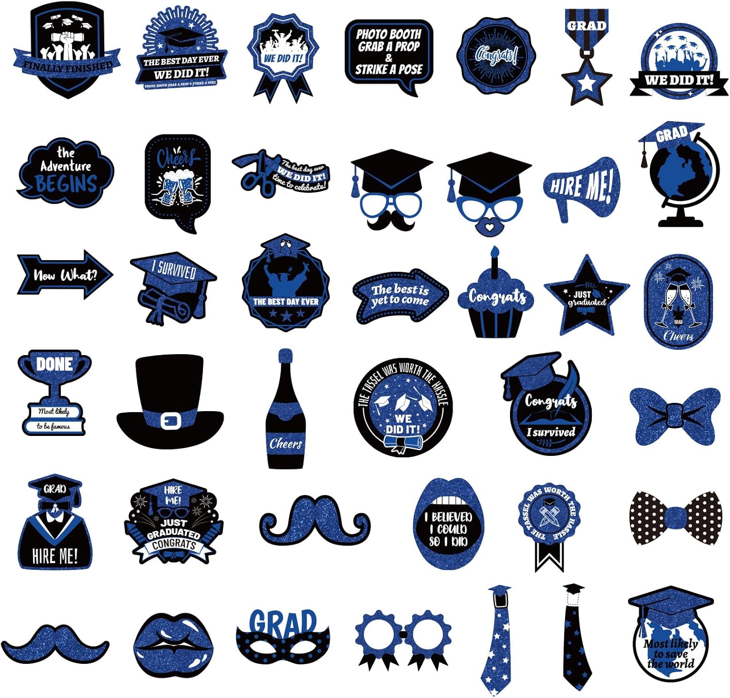 40pcs Graduation Photo Booth Props with Sticks