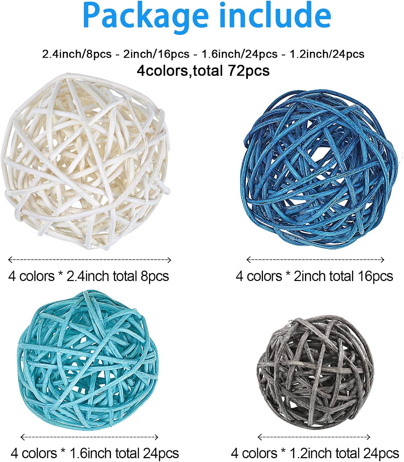 Patelai 72 Pcs Wicker Rattan Decorative Balls