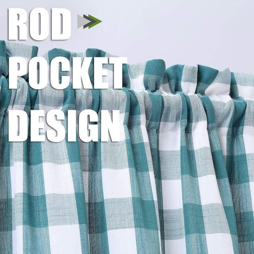 Teal Dark Blue Buffalo Check Valance Curtains 55x15