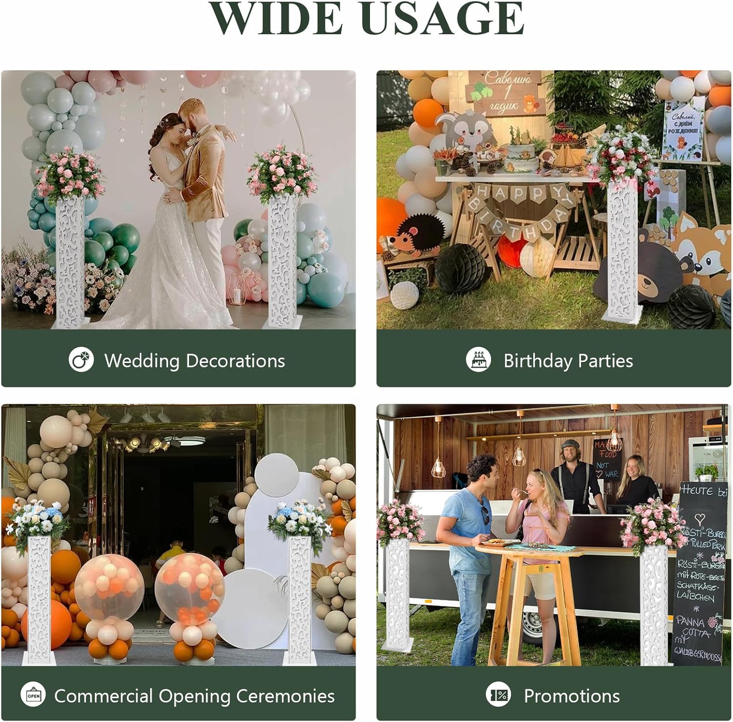 8Pcs 47Inch White Carved Wedding Flower Columns with LED Lights