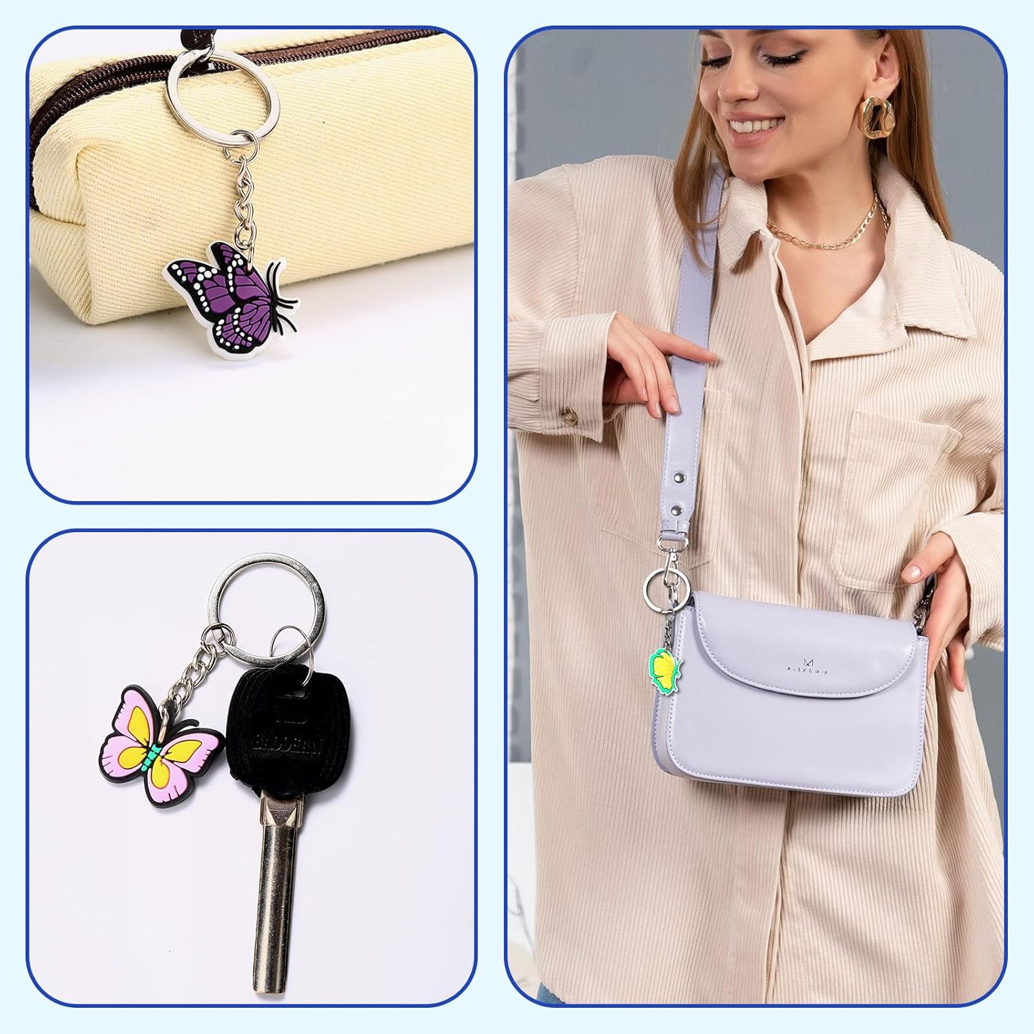 19pcs Butterfly Keychain Keyring Set Cute Silicone Keychain Gift for Kids