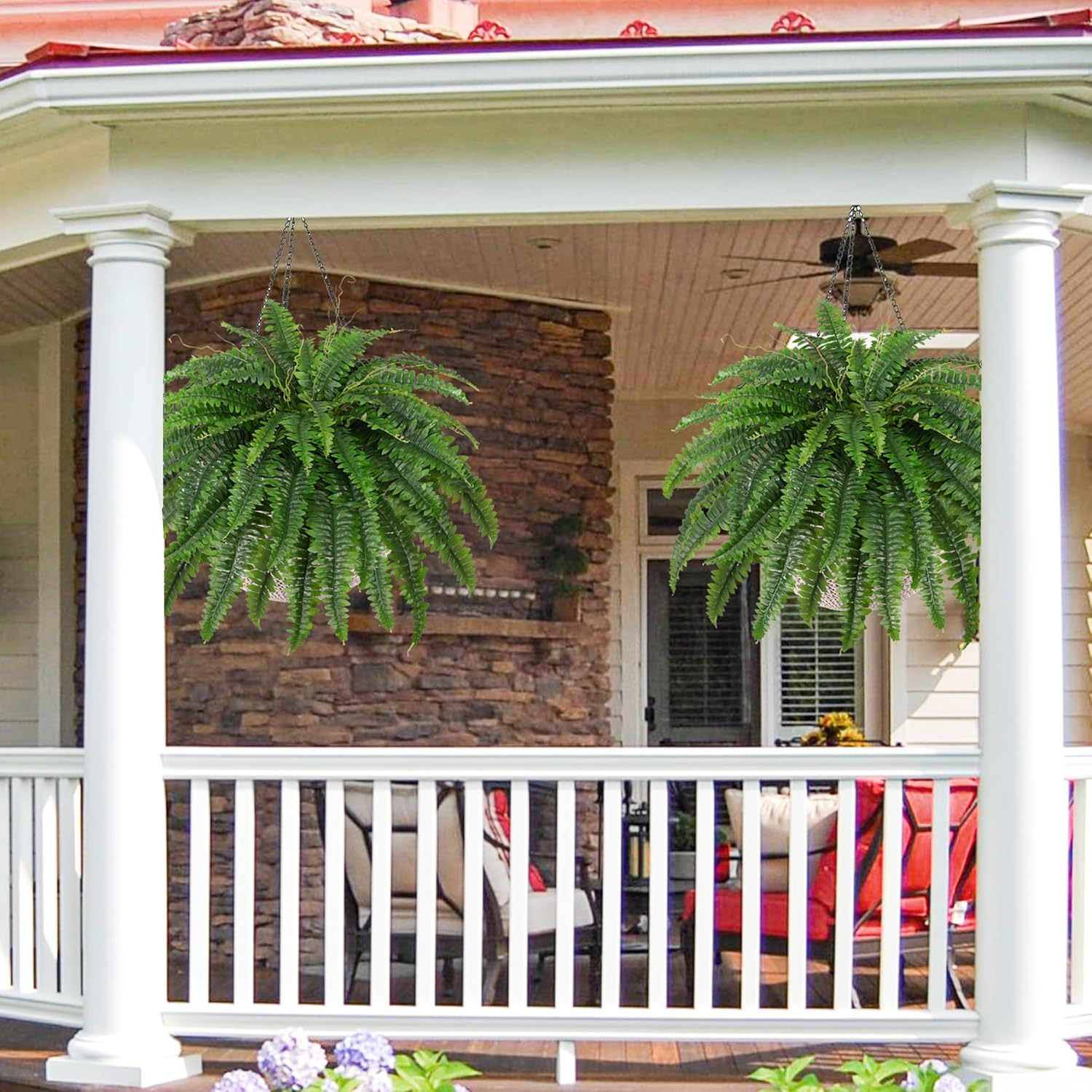 Set of 2 Large Artificial Boston Fern Bushes