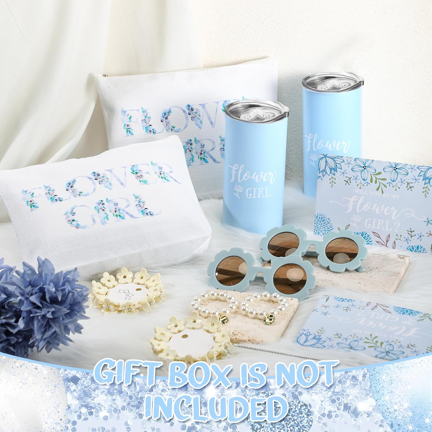 Inbagi 12 Pcs Flower Girl Set Blue Wedding Accessories
