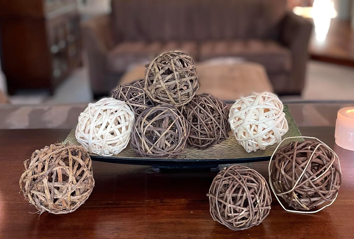 Bag of Brown Natural Wicker 4 Inch Twig Orbs - 9 Pieces