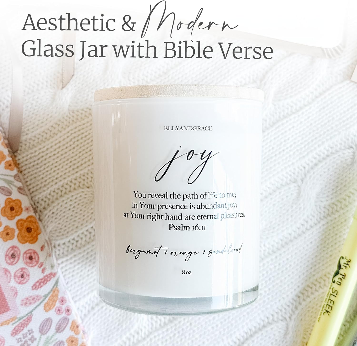 Elly Grace Joy Scented Soy Candle with Bible Verse