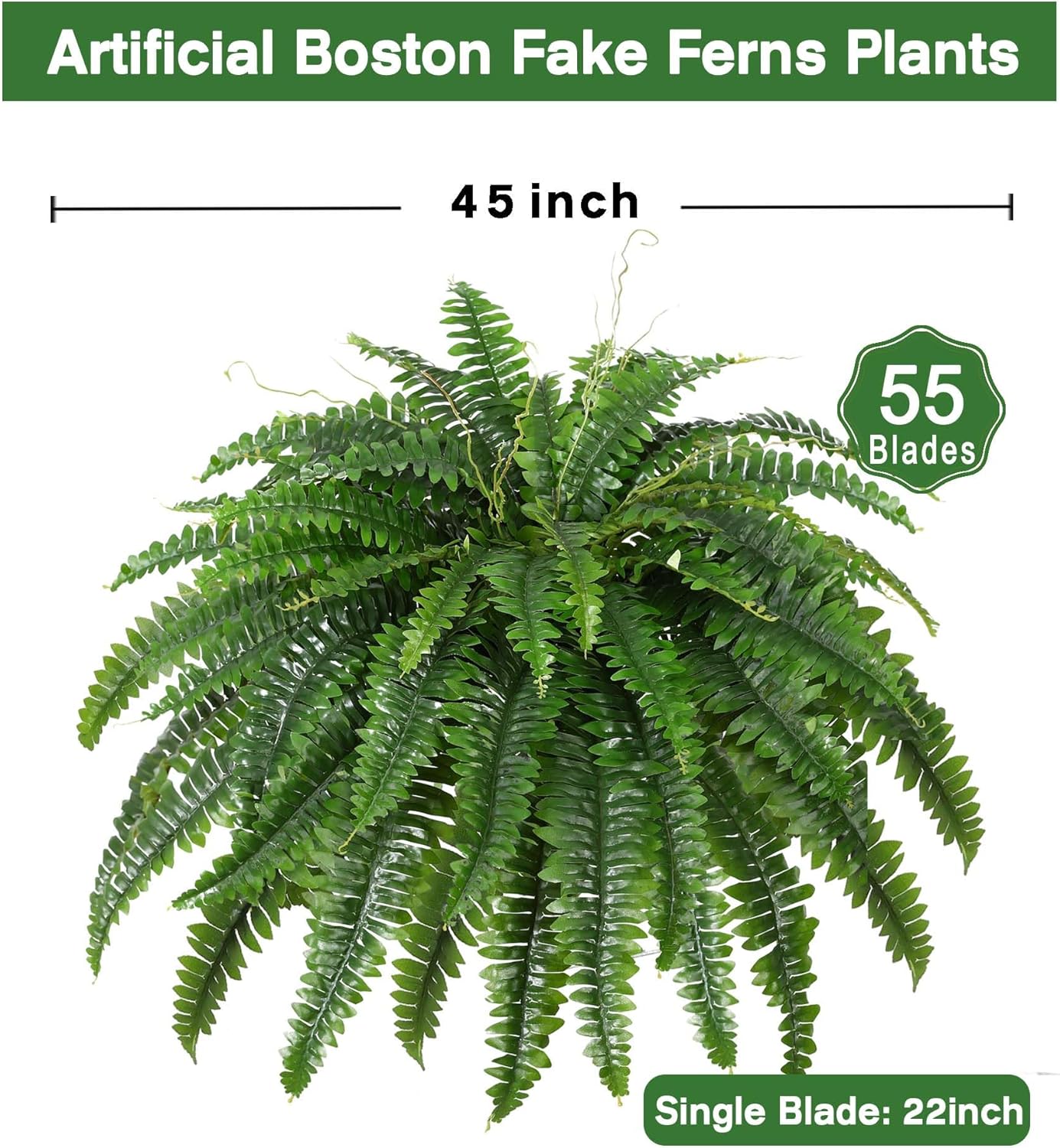 Set of 2 Large Artificial Boston Fern Bushes