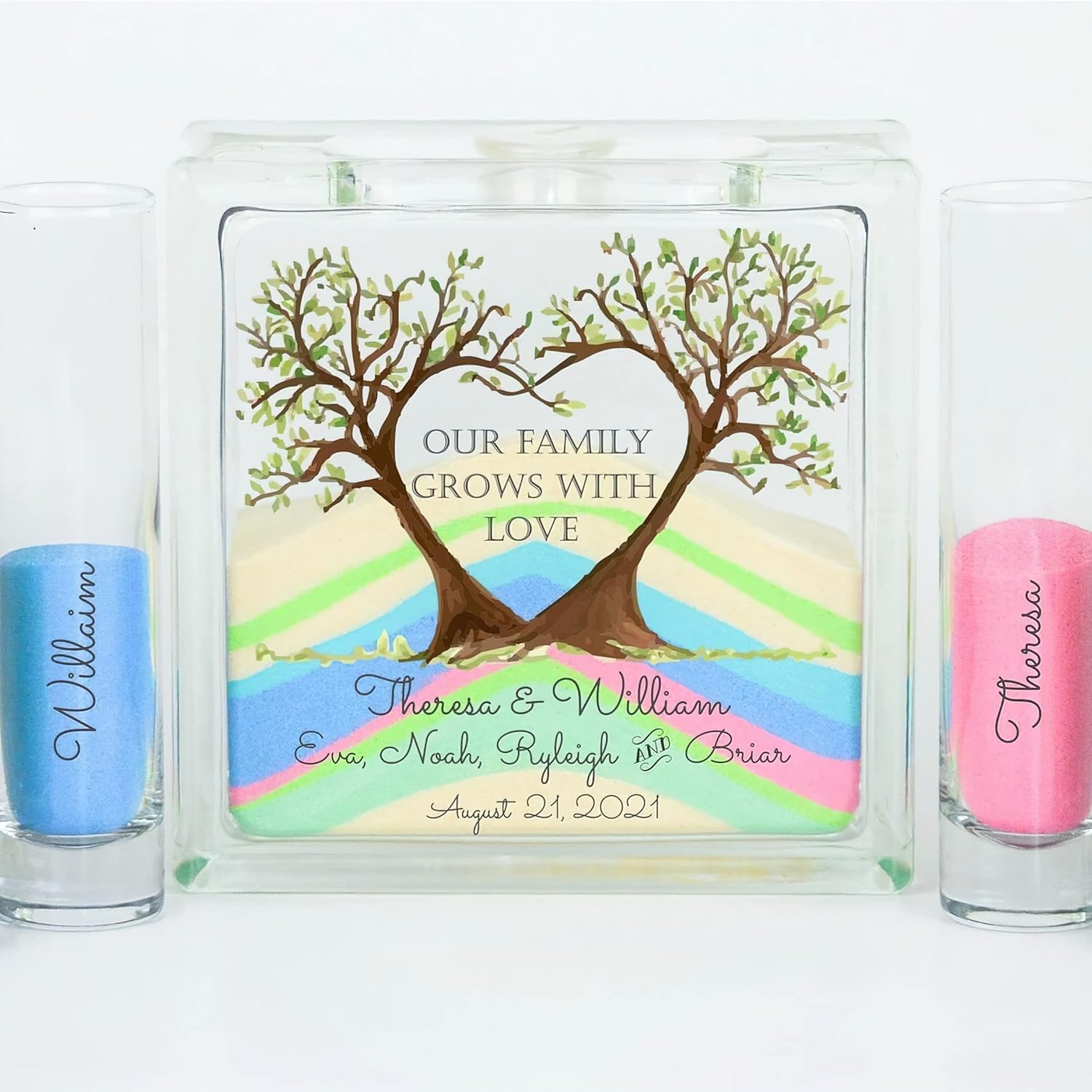 Personalized Family Heart Tree Sand Glass Jar with Lid