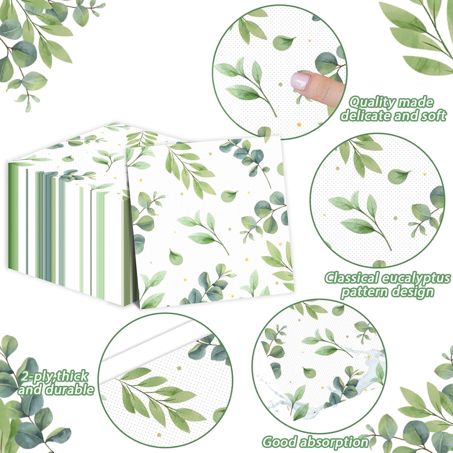 100PCS Eucalyptus Leaf Napkins Sage Green
